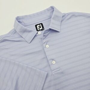 FootJoy Men's XL Performance Polo Light Blue Striped FJ Shirt Logo Stretch